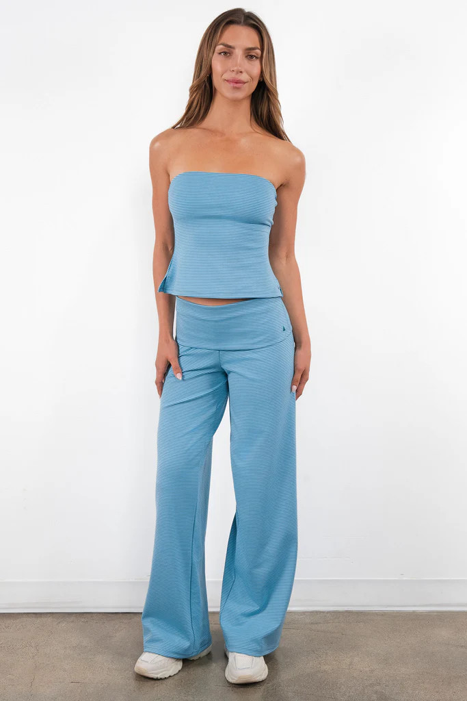 Vitality Microstripe Foldover Pant - Meadow Microstripe | Vitality