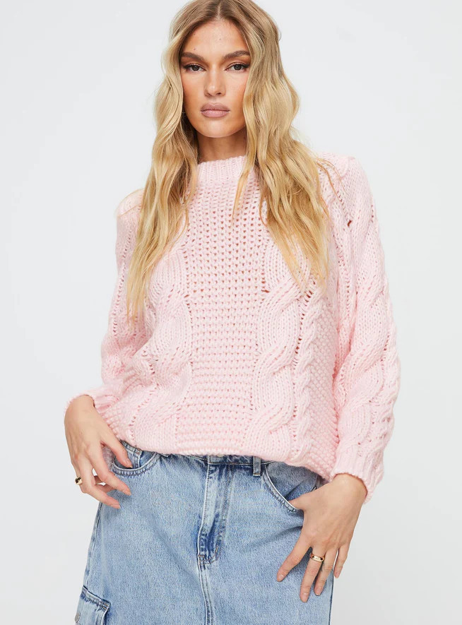 Ellison Cable Knit Sweater Blush Pink | Princess Polly AU