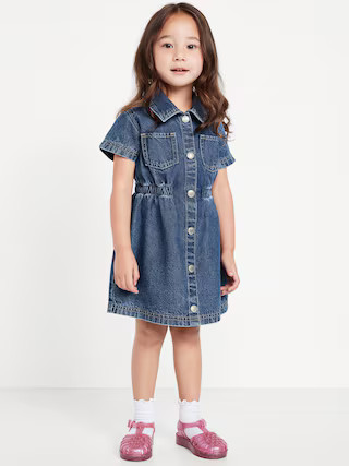 Short-Sleeve Cinched-Waist Jean Dress for Toddler Girls | Old Navy (US)