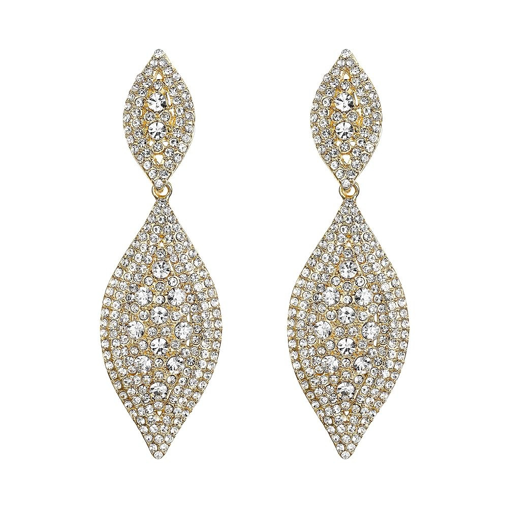 Flyonce Women's Rhinestone Crystal Wedding Bridal 2 Leaf Drop Dangle Chandelier Earrings | Amazon (US)