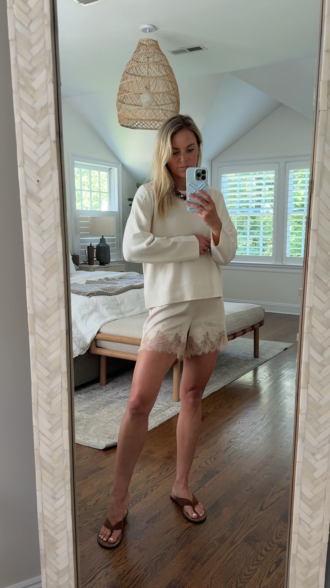 Easy look for transitioning into fall ~ 20% off full-priced French connection styles with code kendall20 until 8/18.
•small sweater,tts 
•small shorts, but could have done an XS
•sandals tts

#LTKSaleAlert