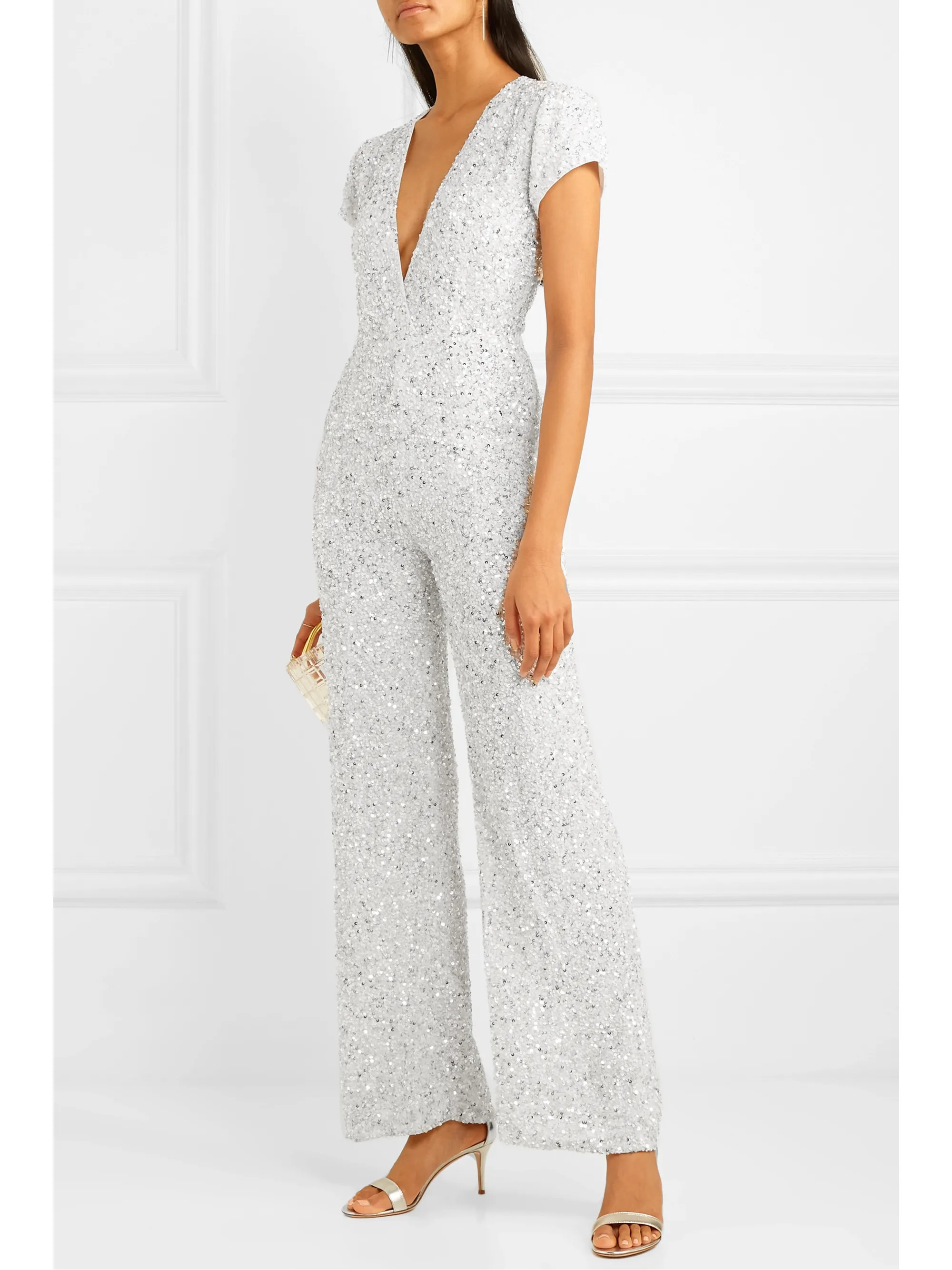 White Elise wrap-effect sequined georgette jumpsuit | Retrofête | NET-A-PORTER | NET-A-PORTER (US)