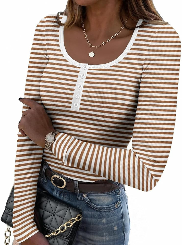 Zeagoo Women's Long Sleeve Shirts Casual Square Neck Tops Slim Fit Rib Knit Basic Tee 2025 Fall S... | Amazon (US)
