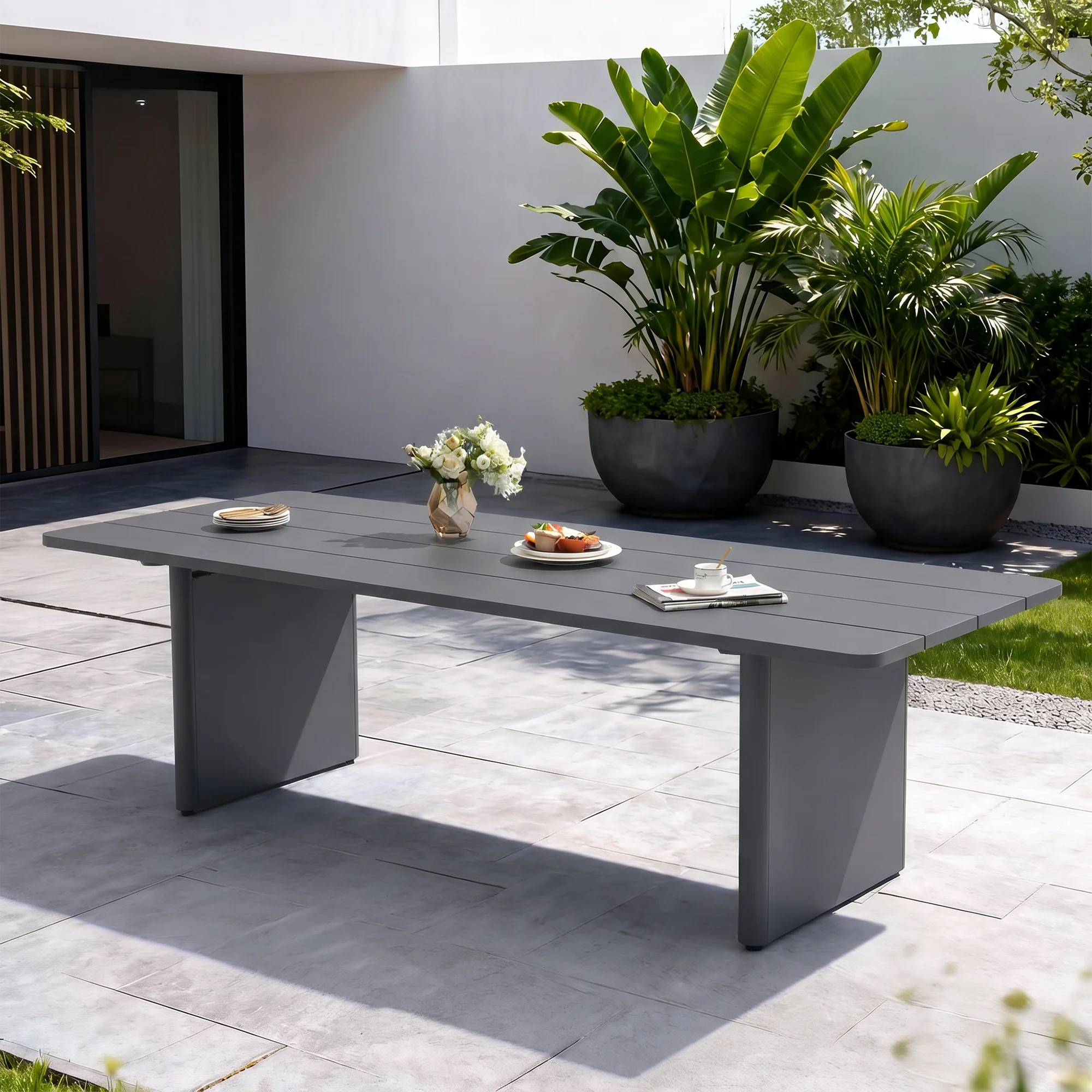 86.6”l Rectangular Slatted Aluminum Outdoor Dining Table | Wayfair North America