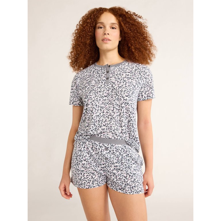 Joyspun Women's and Women’s Plus Sleep Henley Tee and Boxer Shorts Pajama Set, 2-Piece, Sizes X... | Walmart (US)