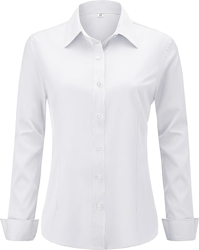 Soft Wrinkle-Free Women's Button Down Dress Shirts Solid Long Sleeve Work Blouses Fit Stretch Cas... | Amazon (US)