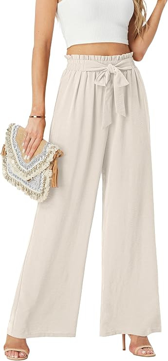 Womens Wide Leg Pants High Waist Flowy Adjustable Knot Loose Trousers Casuals Lounge Business Pan... | Amazon (US)
