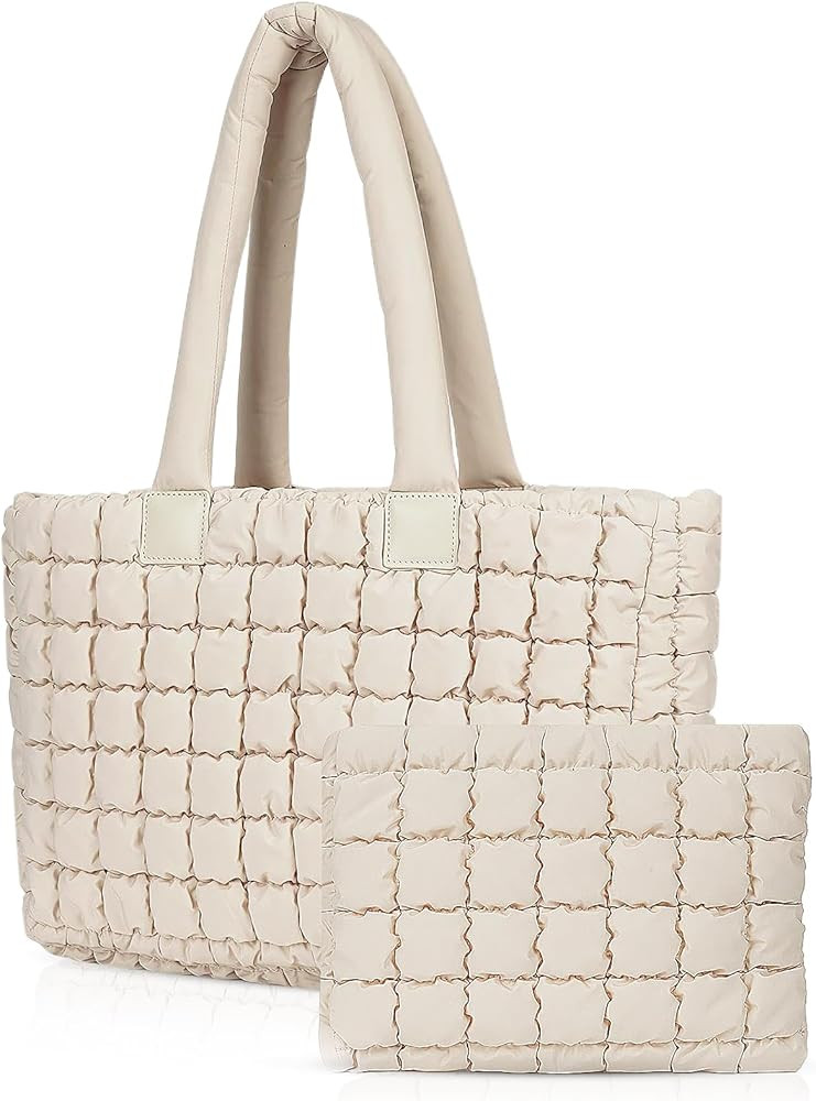 ACUYE Quilted Puffer Tote Bag for Women Puffy Laptop Tote Handbag Shoulder Purse with Compartment... | Amazon (UK)