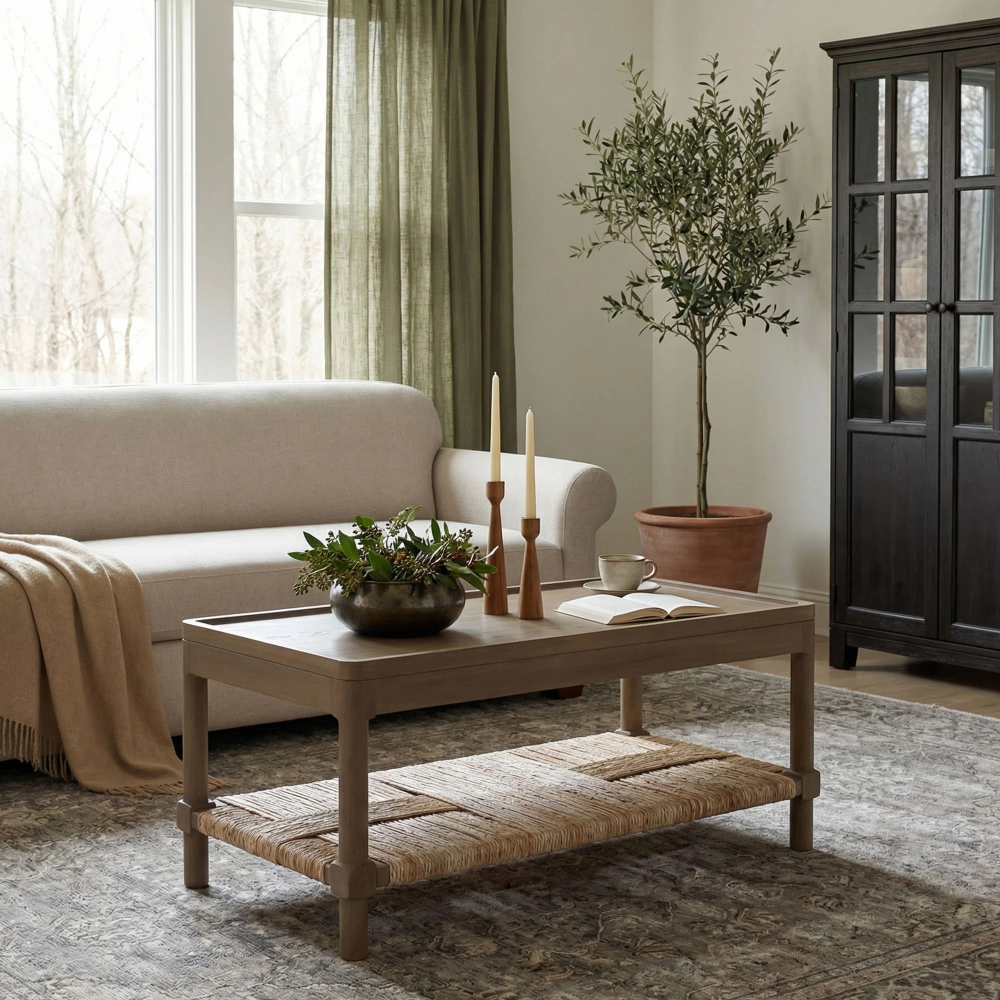 Bay Isle Home™ Cordel Tray Top Coffee Table With Rush Shelf, 38"W, KD, Chestnut Brown & Reviews | Wayfair | Wayfair North America
