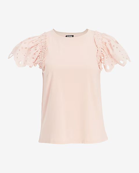 Eyelet Ruffle Sleeve Tee | Express