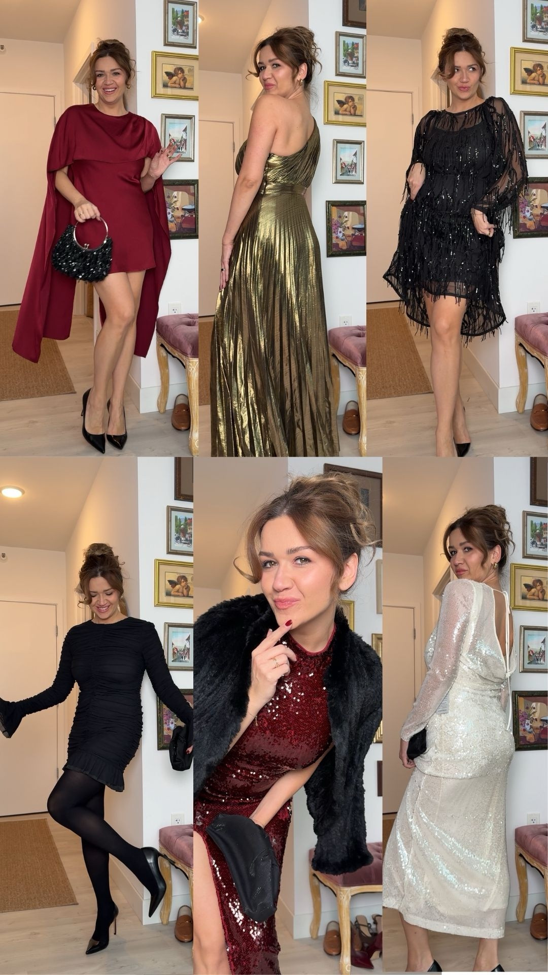 
For reference - I’m 5’7” and a size 6/8 depending on the brand. 

Dress 1 | wearing size 6. True to size and very roomy as you can see. Pull on, no zipper. 

Dress 2 | wearing a Medium. True to size and a bit stretchy. Zipper down the back. 

Dress 3 | wearing a Medium and it’s perfect! I will say, if you have longer legs like me or a long torso and are around the same height, this will be a miniiii mini! No zipper, pull on - singular button at back. 

Dress 4 | wearing a Medium and it fits well but has quite a bit of extra fabric around the middle. This would be super cute for an expectant mother though 🤍 pull on. 

Dress 5 | wearing Medium and true to size! This one also has like an odd amount of extra fabric around the middle - but otherwise nice and comfortable! Zipper in the back. 

Dress 6 | I ordered this dress expecting absolute disappointment - considering that it’s from Amazon and under $100 but honestly was so surprised! It flows and move so beautifully, especially in dim lighting! Zipper on side.  Wearing Medium  

#LTKSeasonal #LTKgrwm #LTKHoliday