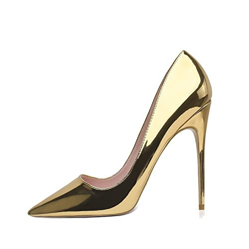 Zhabtuc Damen-Pumps in Gold, spitzer Zehenbereich, hoher Absatz 12 cm, Party-Stiletto-Absätze, Gold, 38.5 EU | Amazon (DE)
