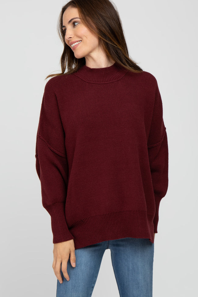 Burgundy Mock Neck Exposed Seam Sweater | PinkBlush Maternity