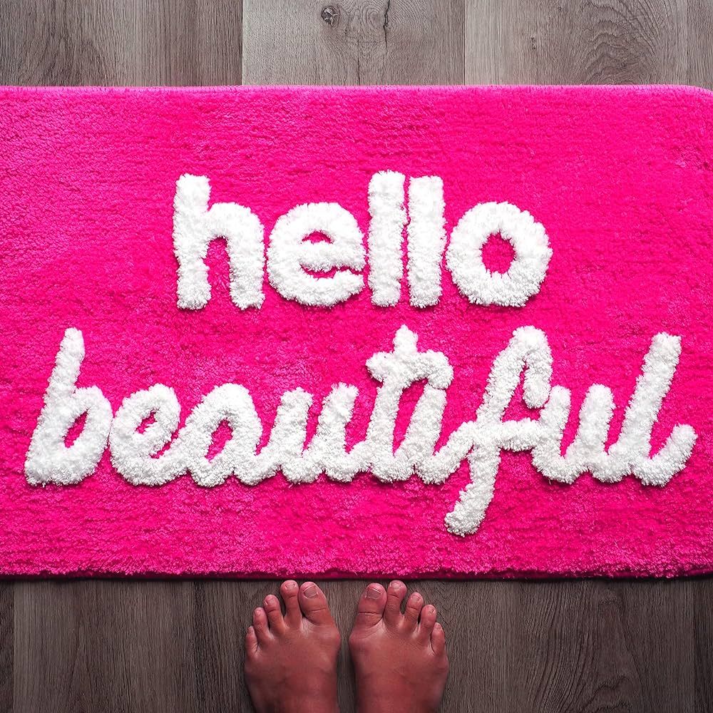 Evovee Hello Beautiful Bath Mat Hot Pink Peach Coral Magenta Cute Bathroom Rugs for Girls You Look G | Amazon (US)