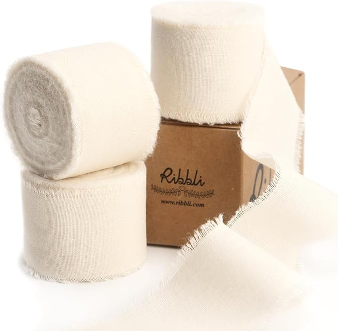 Ribbli 3 Rolls Ivory Ribbon 1.5 Inch x 18Yards Cream White Handmade Cotton Frayed Fringe Ribbons ... | Amazon (US)