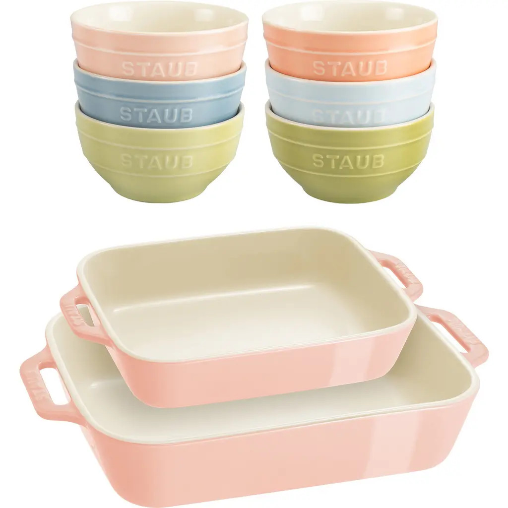 Staub 8-Piece Ceramic Macaron Bowls & Baking Dishes Set in Pink at Nordstrom | Nordstrom