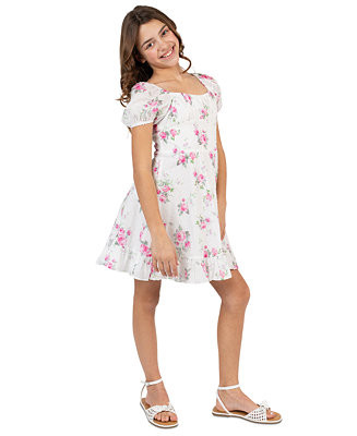 Girls' 7-16 Printed Square Neck Dress | Macy's