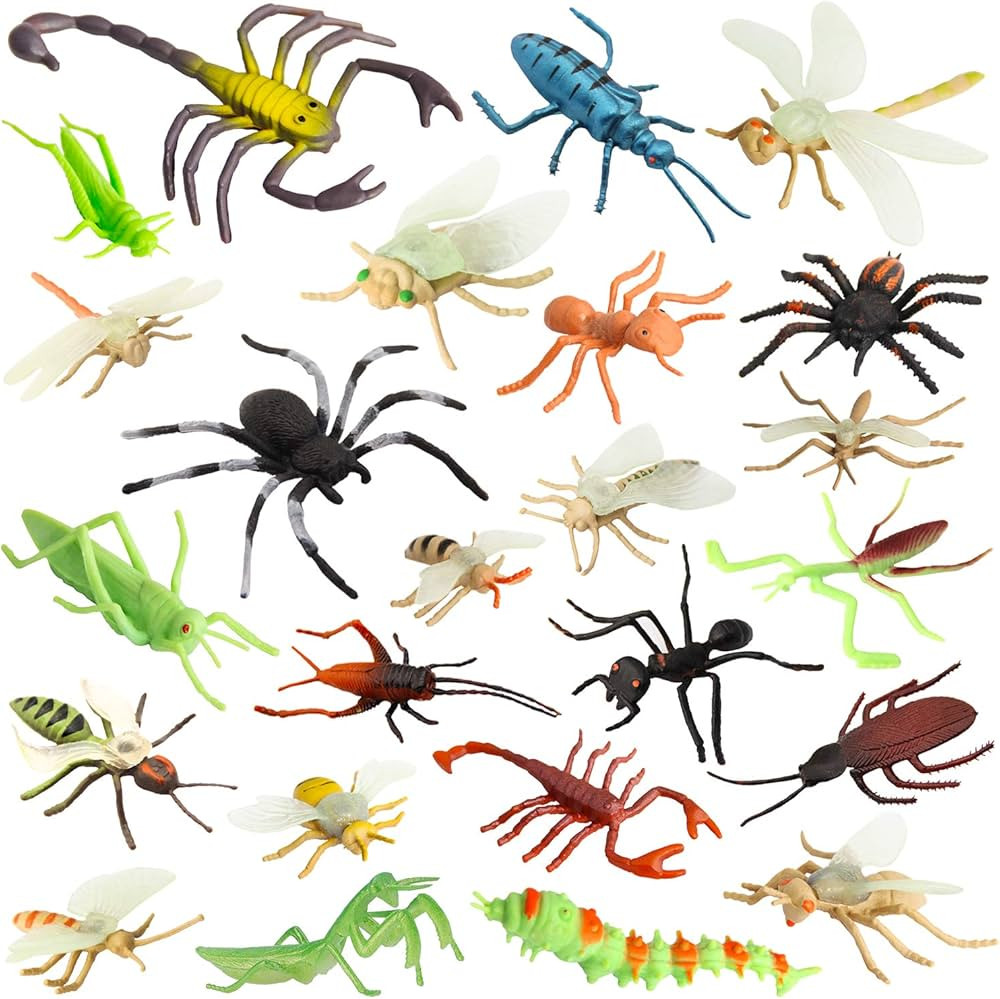 PINOWU Insect Toy Figures for Kids - 24pcs, 2-4' Fake Bugs - Spiders, Cockroaches, Scorpions, Cri... | Amazon (US)