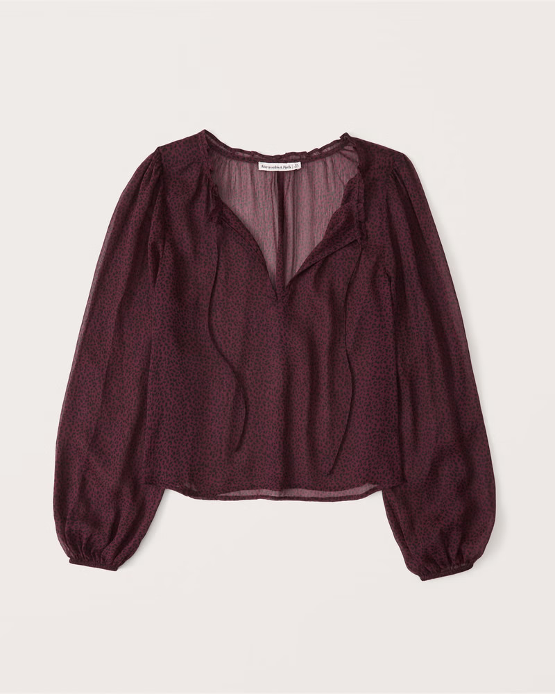 Long-Sleeve Tie-Front Chiffon Top | Abercrombie & Fitch (US)