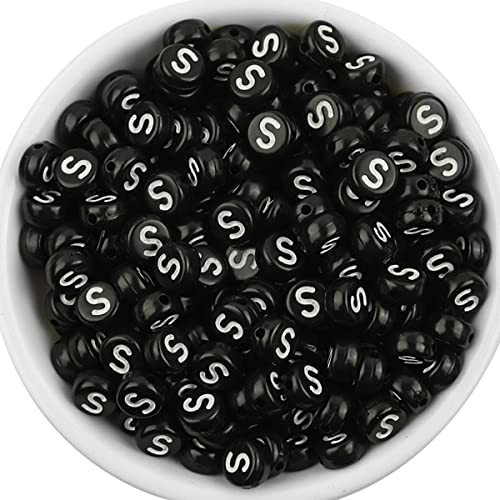 300Pcs Letter Beads 4X7mm Black Round Acrylic Alphabet Beads for Jewelry Making Letter S Beads for Bracelets Necklaces Key Chains | Amazon (US)