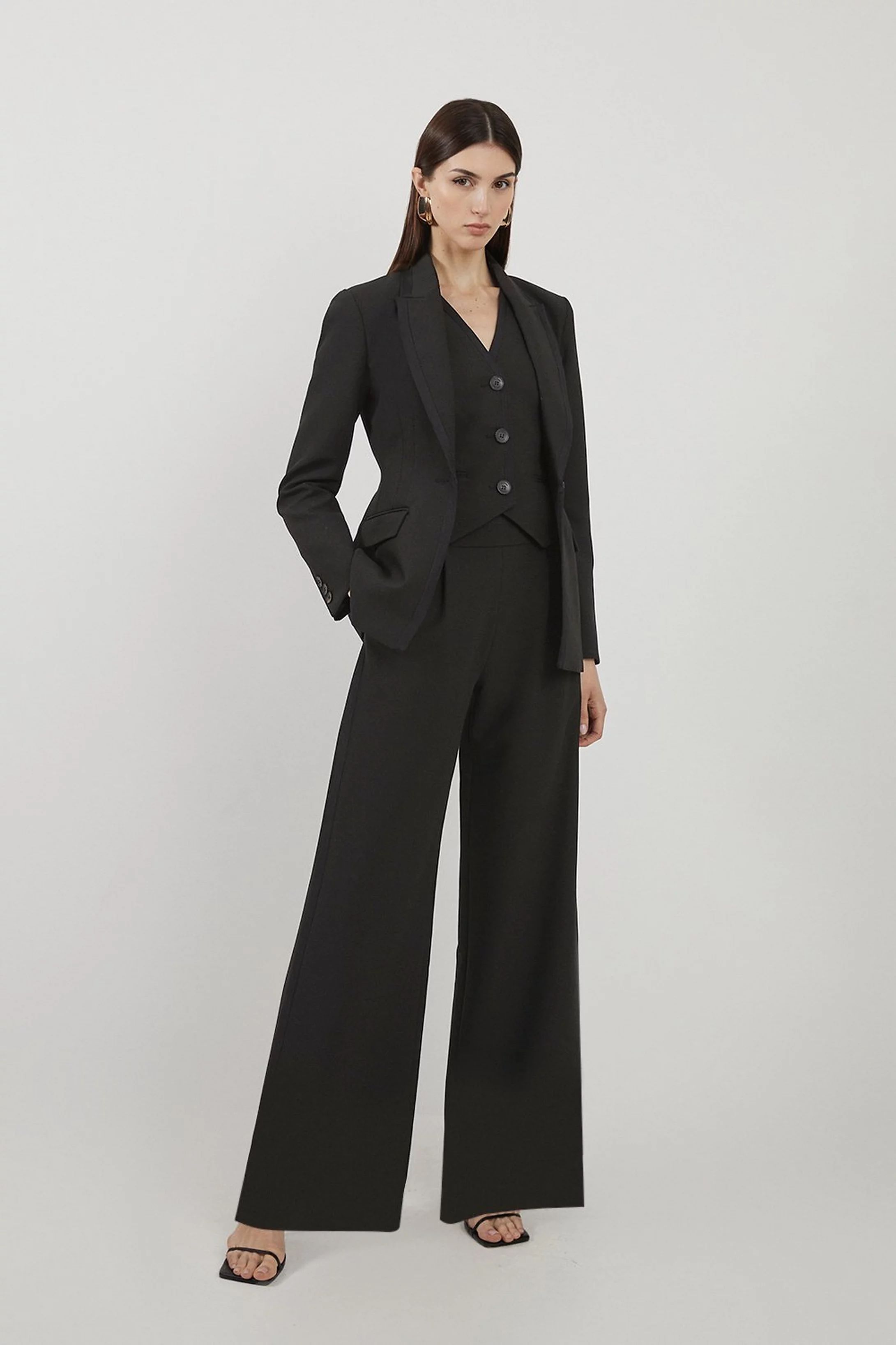 Clean Tailored Grosgrain Tipped Wide Leg Trousers | Karen Millen UK + IE + DE + NL