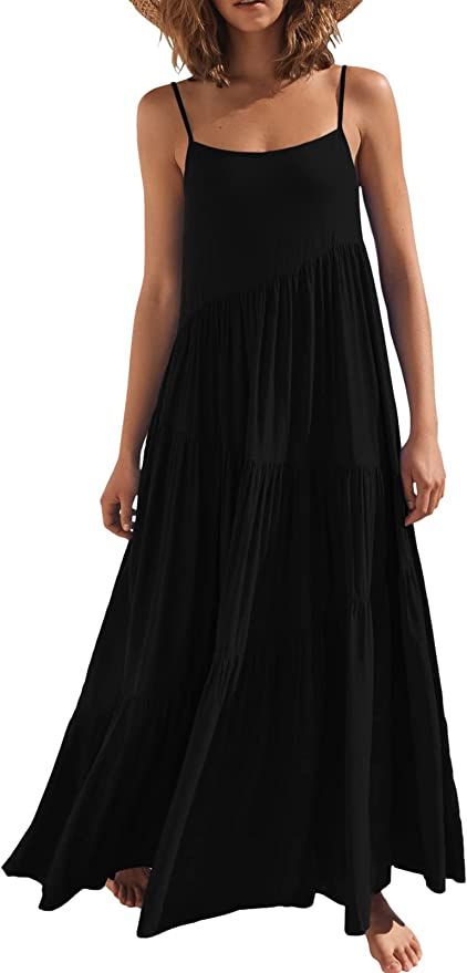 ANRABESS Women’s Summer Casual Loose Sleeveless Spaghetti Strap Asymmetric Tiered Beach Maxi Lo... | Amazon (US)