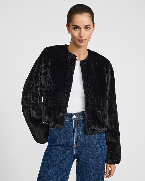 Faux Fur Collarless Cropped Coat | Express