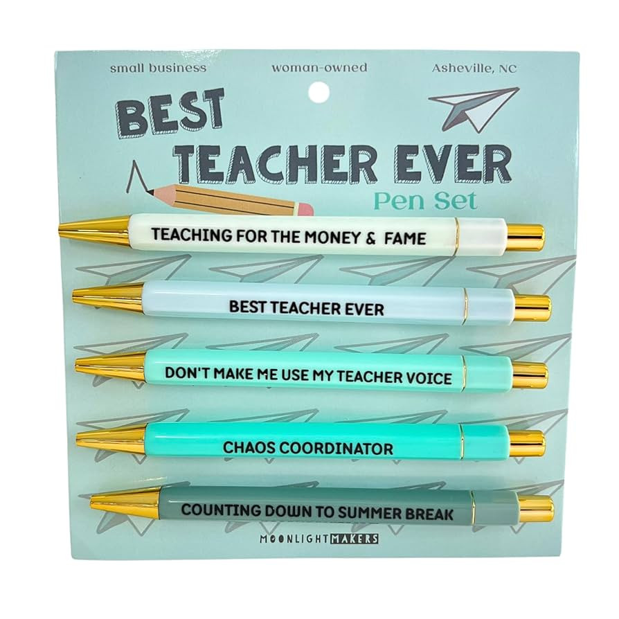 Moonlight Makers Best Teacher Ever Ballpoint Pens - Set of 5 Black Ink Pens - Funny Pens for Cowo... | Amazon (US)