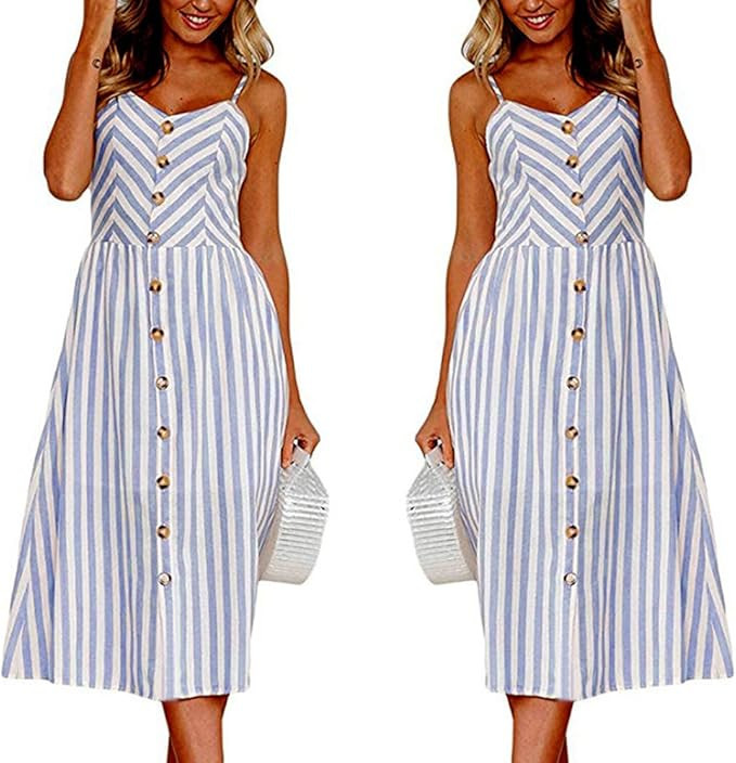 YAMTHR Womens Summer Floral Spaghetti Strap Button Down Swing Midi Dress with Pockets | Amazon (CA)