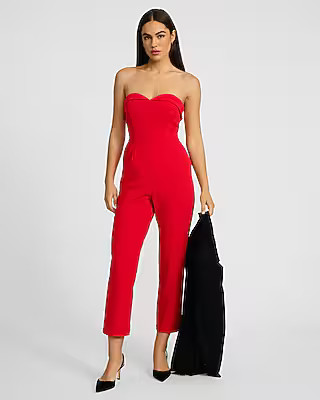 Strapless Fold Over Sweetheart Tapered Leg Jumpsuit with Pockets | Express
