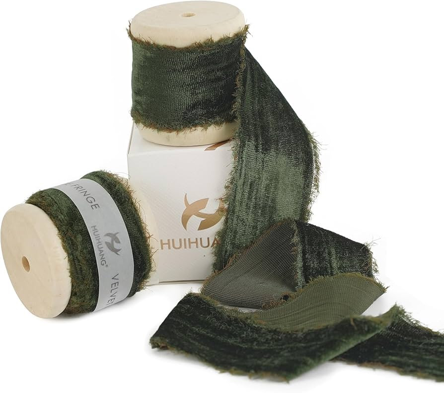 HUIHUANG Moss Green Velvet Ribbon 1 inch Green Frayed Velvet Ribbon Crinkled Silk Velvet Ribbons ... | Amazon (US)