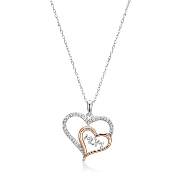 Forever Facets Women's 14K Rose Gold Over Sterling Silver Cubic Zirconia Two Tone Double Open Hea... | Walmart (US)
