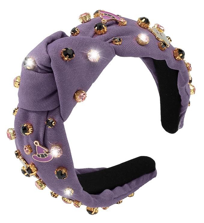 Halloween Rhinestone Knotted Jeweled Headband for Women Halloween Purple Witch Hat Ghost Embellis... | Amazon (US)