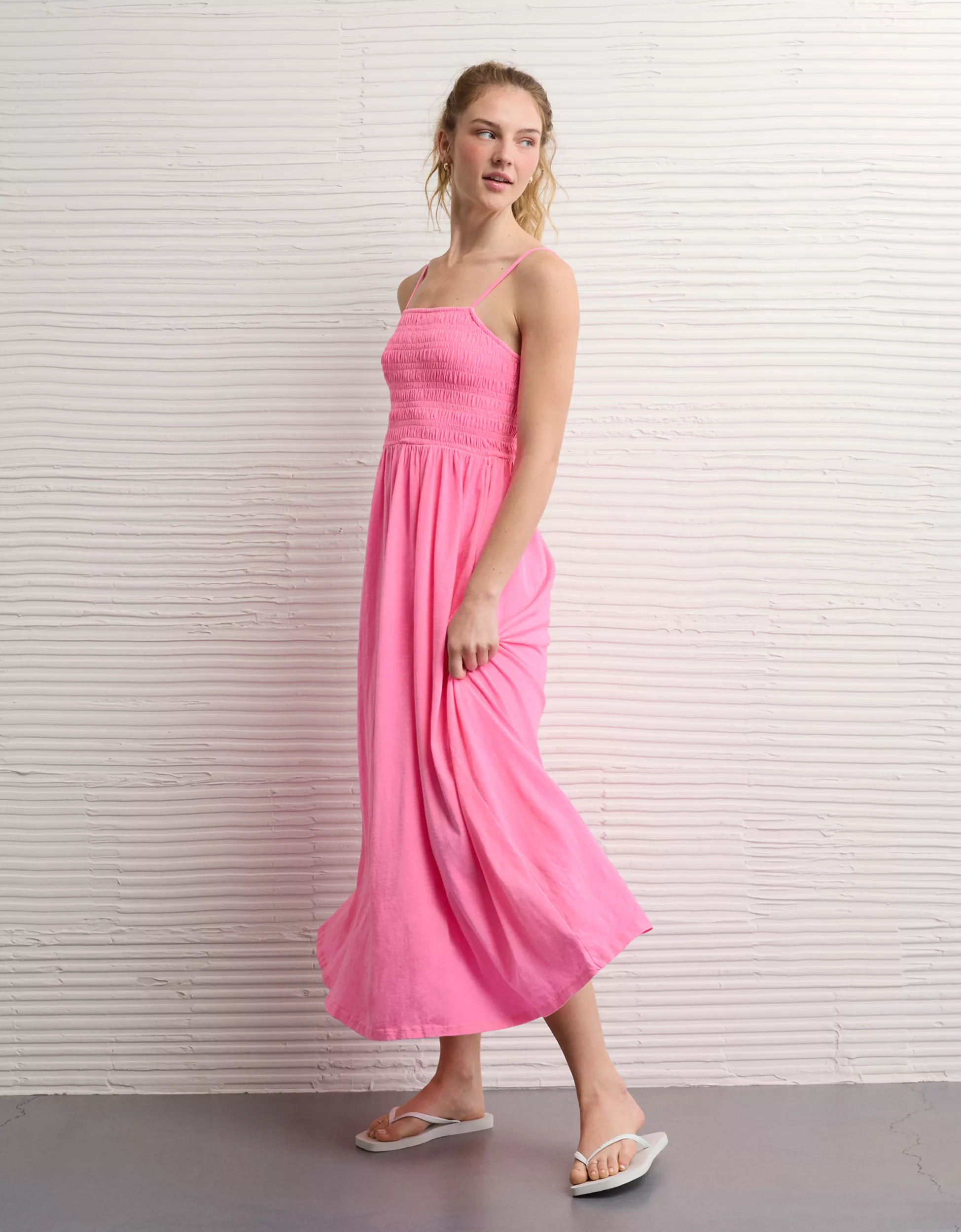 AE Sunchaser Smocked Knit Midi Dress | American Eagle Outfitters (US & CA)