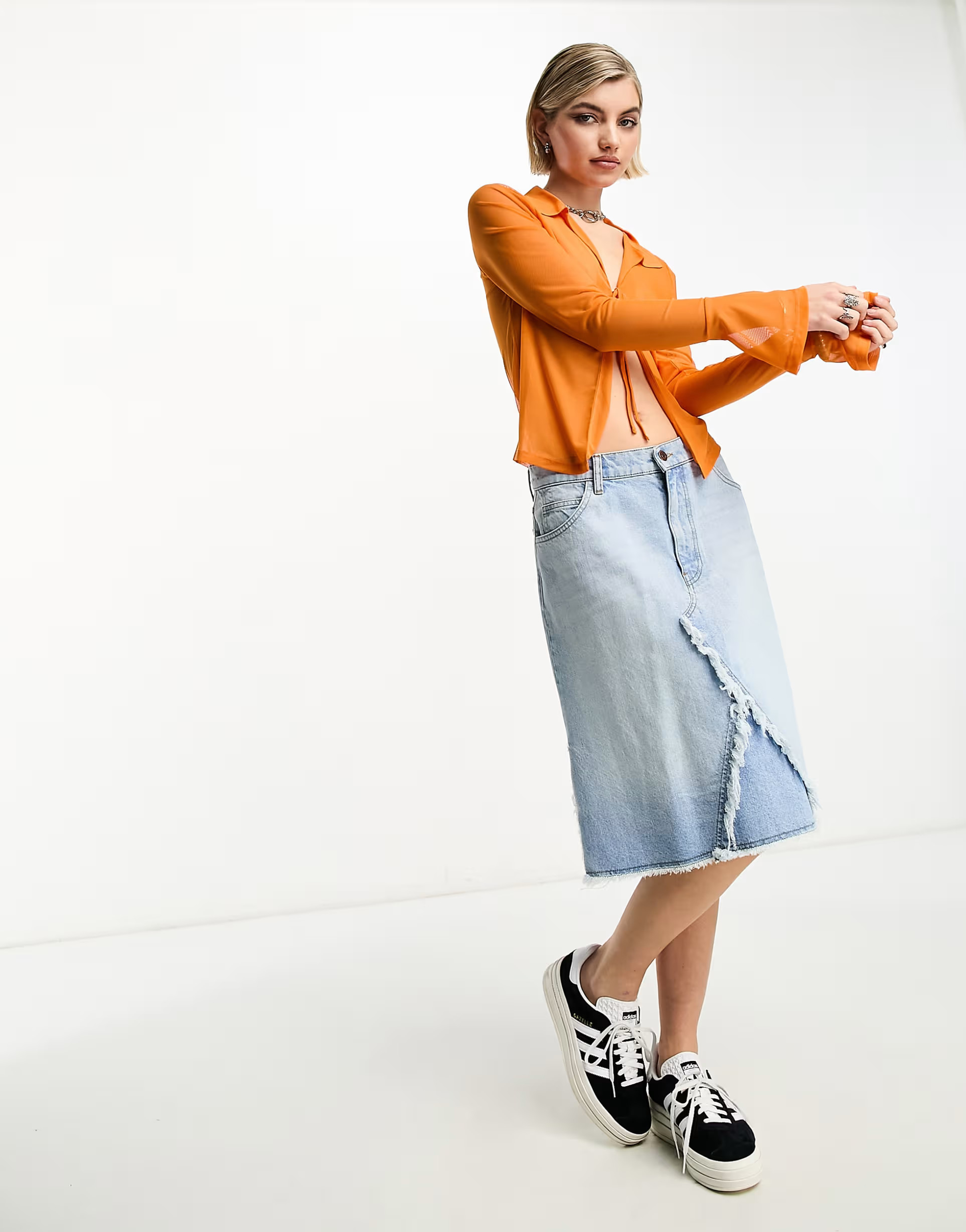 COLLUSION sheer tie detail shirt in bright orange | ASOS (Global)