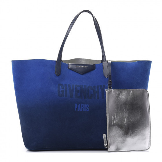 Metallic Calfskin Suede Ombre Reversible Large Antigona Shopper Tote Blue Silver | Fashionphile