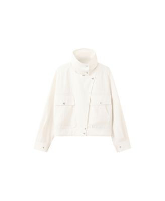 Mango Women's Oversized Funnel-Neck Bomber Jacket - White | Macy's