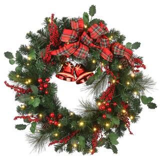 30" LED Berries & Plaid Bow Wreath | Michaels | Michaels Stores