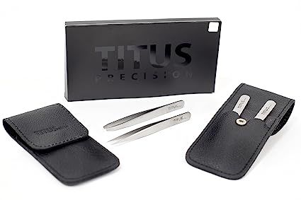 Titus Elite - Luxury Twin Pack - Premium Grade Slant Tip & Splinter Tip Tweezers with Leather Cas... | Amazon (US)