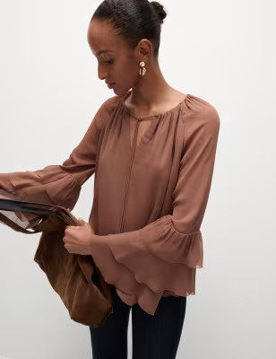 Tie Neck Frill Detail Blouse | Marks and Spencer US