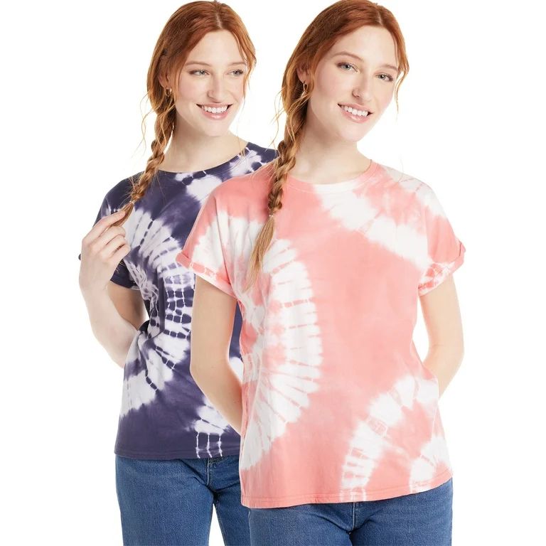 Time and Tru Women's Tie Dye Cotton T-Shirt with Dolman Sleeves, 2-Pack, Sizes XS-XXXL | Walmart (US)