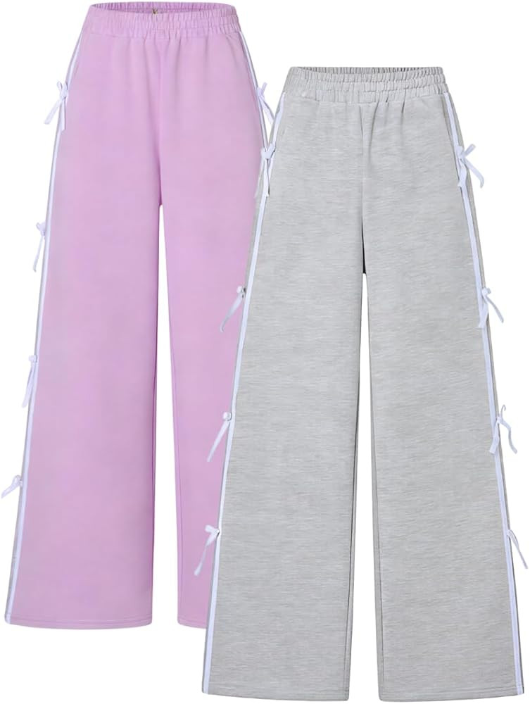 Tween Girl's Pants 2 Pack Trendy Wide Leg Baggy Cute Casual Pants with Pockets Size 7-14 Years | Amazon (US)