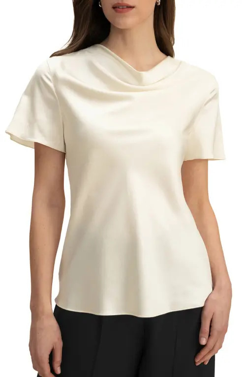 Lilysilk Cowl Neck Short Sleeves Silk T-Shirt in Lily White at Nordstrom, Size 4 | Nordstrom