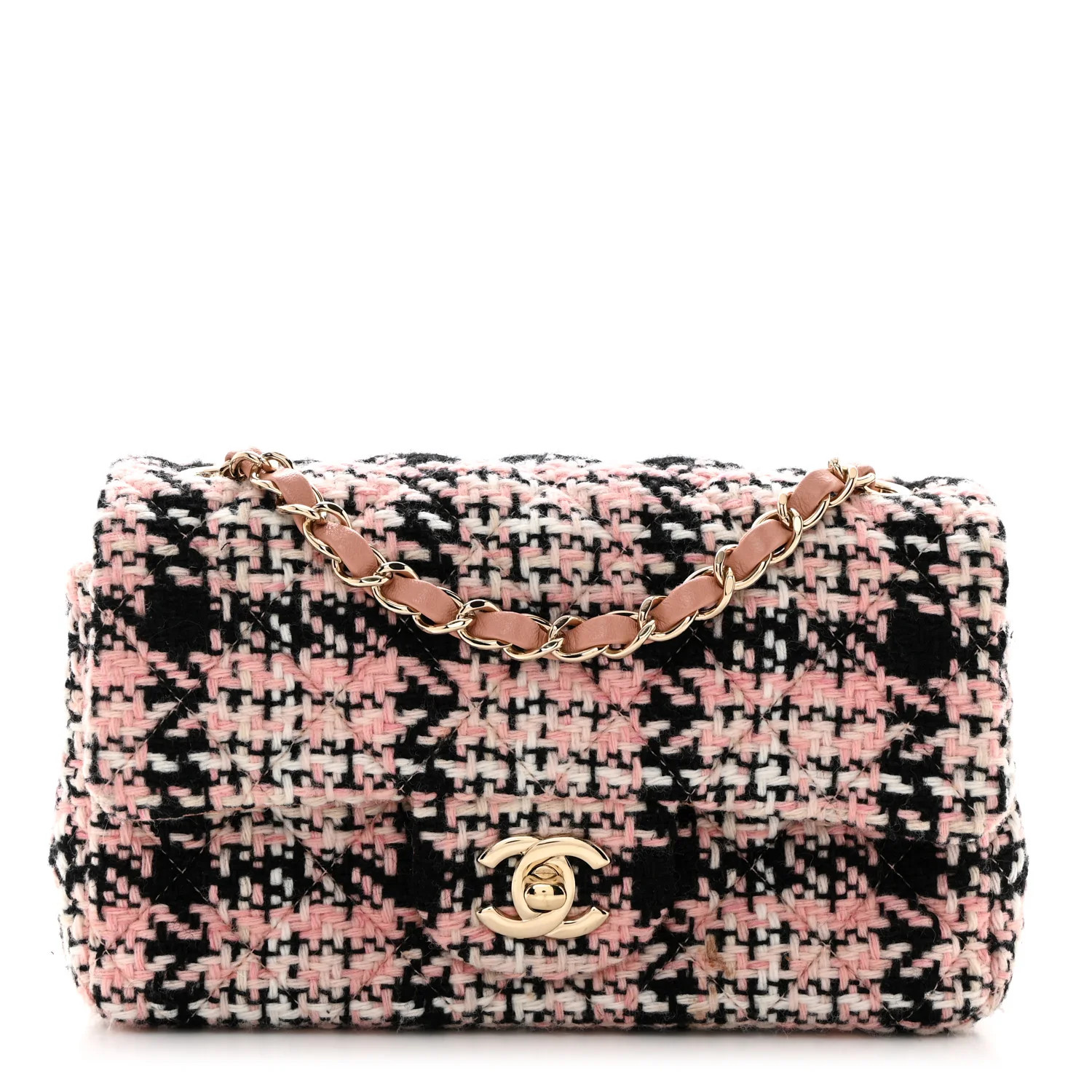 Tweed Quilted Mini Rectangular Flap Pink Black White | FASHIONPHILE (US)