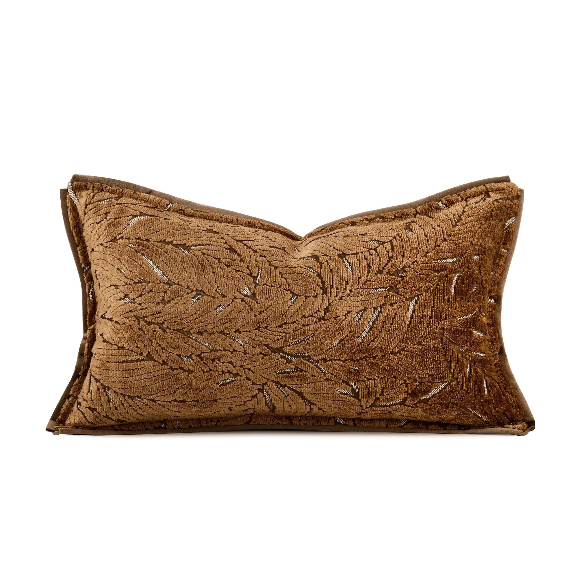 Brown Cut Velvet Lumbar Pillow Cover, Botanical Leaf Pattern, Neutral Sofa Decor | Etsy (Global)