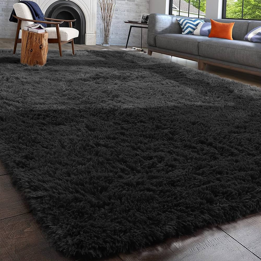 PAGISOFE Black Fluffy Shag Area Rugs for Bedroom 5x7, Soft Fuzzy Shaggy Rugs for Living Room Carp... | Amazon (US)