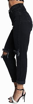 Little Vintage Girls Vibrant Jean Distressed Mom Jeans for Women, Classic Ripped Capri with Roll ... | Amazon (US)