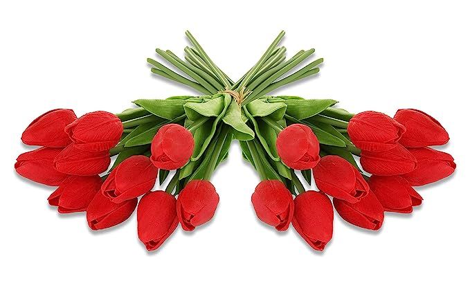 EZFLOWERY 20 Heads Artificial Tulips Flowers Real Touch Arrangement Bouquet for Home Room Office ... | Amazon (US)