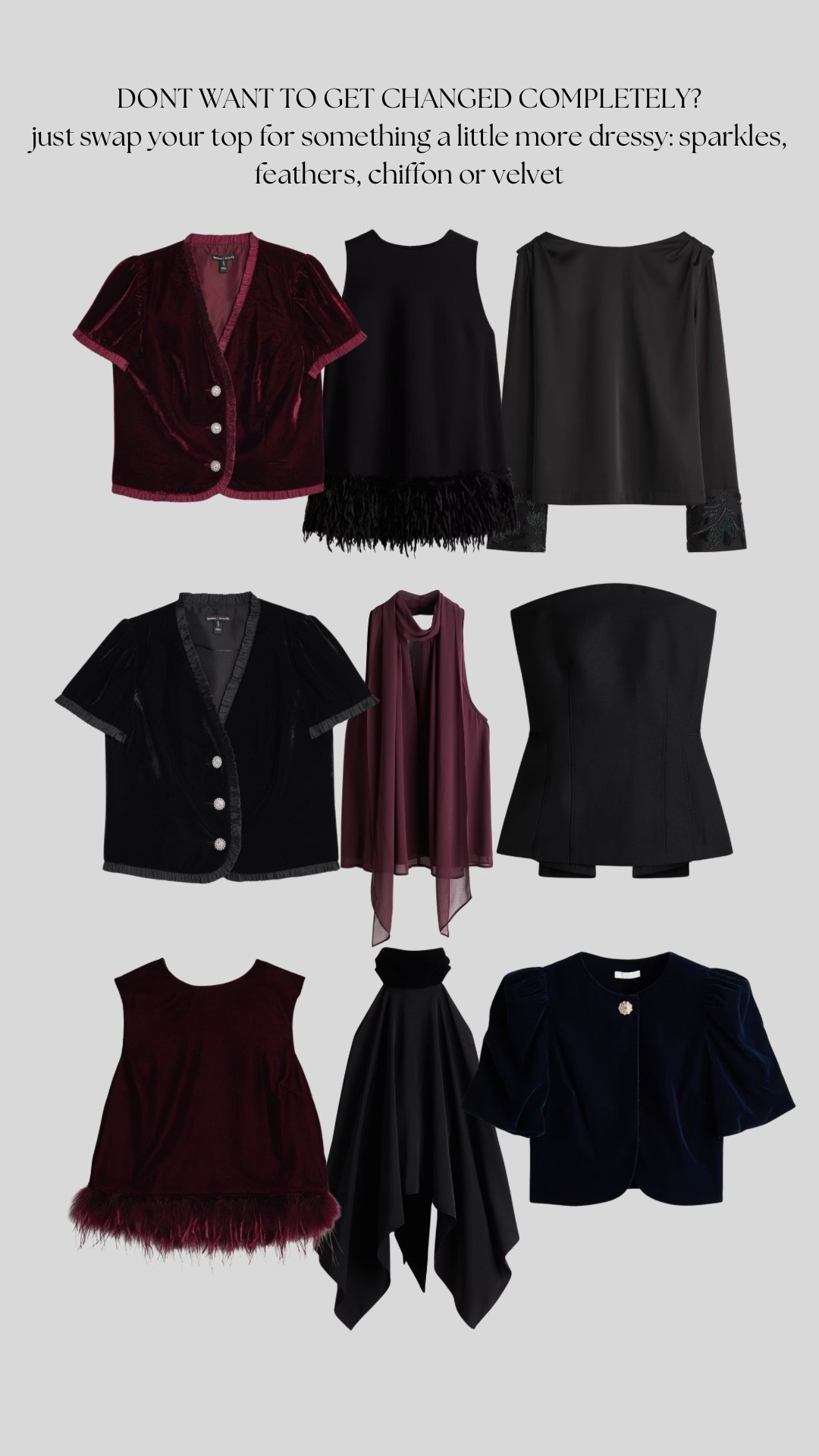 Don’t want to take a full new outfit to get changed into? How about you just change your top! Paired with tailored trousers - and you’re good to go! 

#LTKpartywear #LTKwinter #LTKworkwear