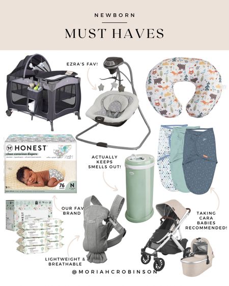 Newborn must haves! 

Pack n play, Graco baby swing, boppy nursing pillow, honest newborn diapers, honest wipes, ubbi diaper pale, baby bjorn mesh carrier, uppababy baby vista v2 stroller and bassinet, swaddle me swaddles 